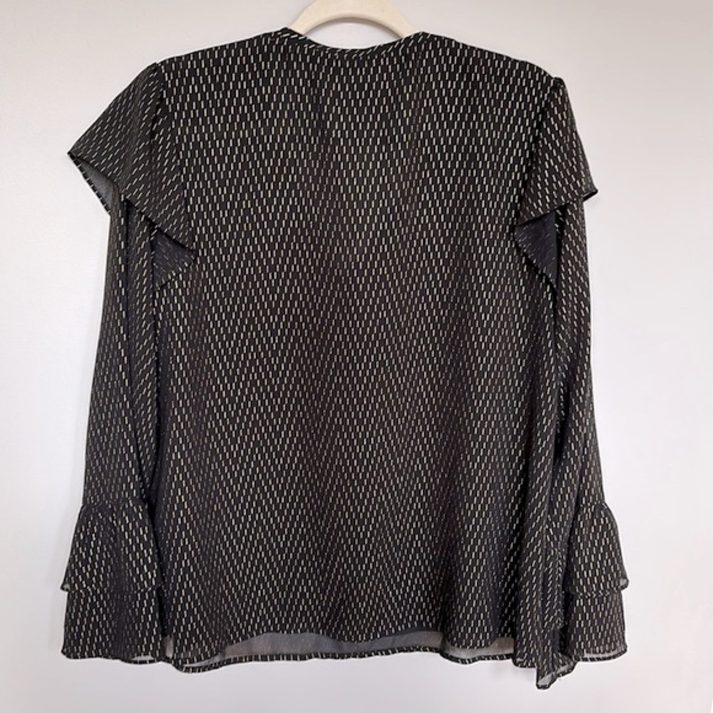 A New Day Black and Gold Ruffled Long V-Neck Sleeve Blouse - Picture 6 of 12